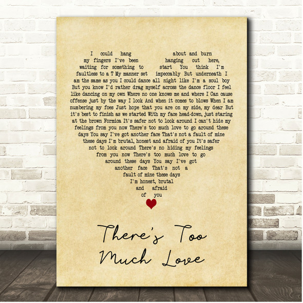 Belle and Sebastian Theres Too Much Love Vintage Heart Song Lyric Print