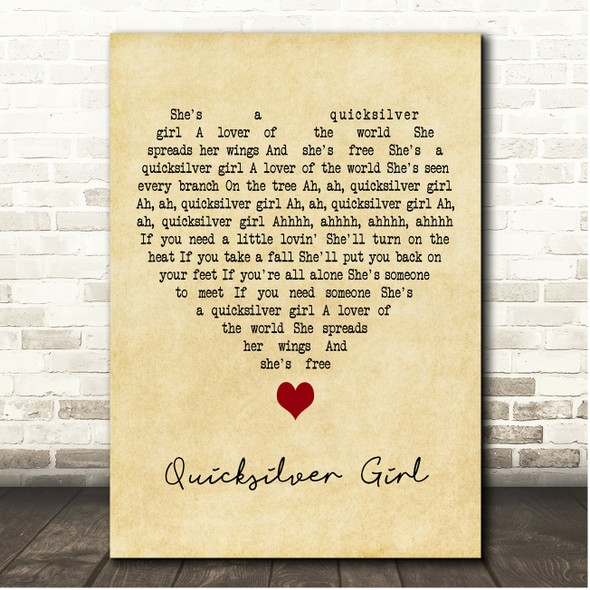 Steve Miller Band Quicksilver Girl Vintage Heart Song Lyric Print