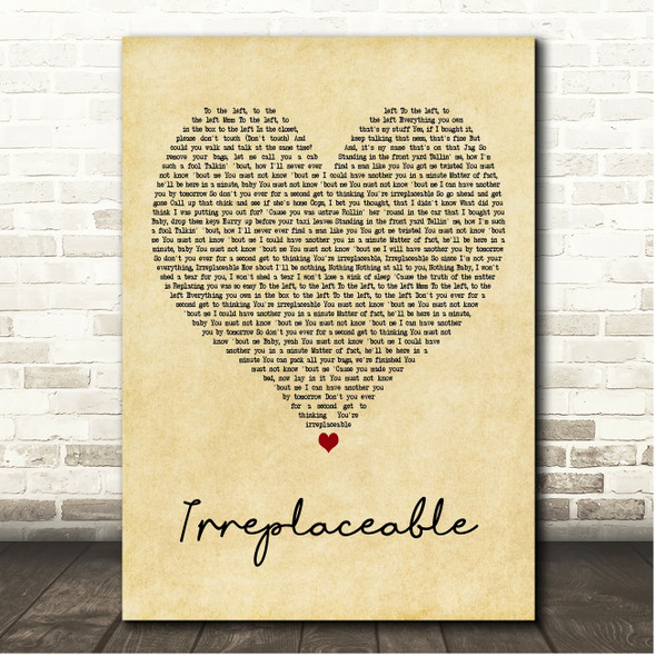 Beyoncé Irreplaceable Vintage Heart Song Lyric Print