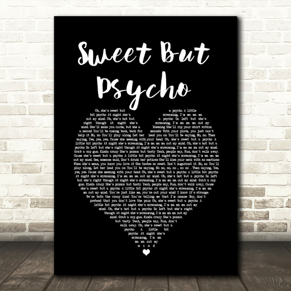 Ava Max Sweet But Psycho Black Heart Song Lyric Quote Music Print