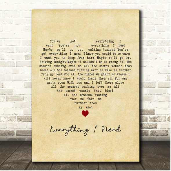 Big Country Everything I Need Vintage Heart Song Lyric Print