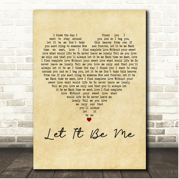 The Everly Brothers Let It Be Me Vintage Heart Song Lyric Print