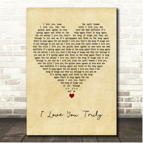 Bing Crosby I Love You Truly Vintage Heart Song Lyric Print