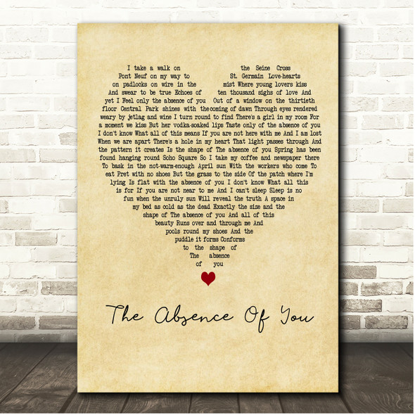 Tim Minchin The Absence Of You Vintage Heart Song Lyric Print