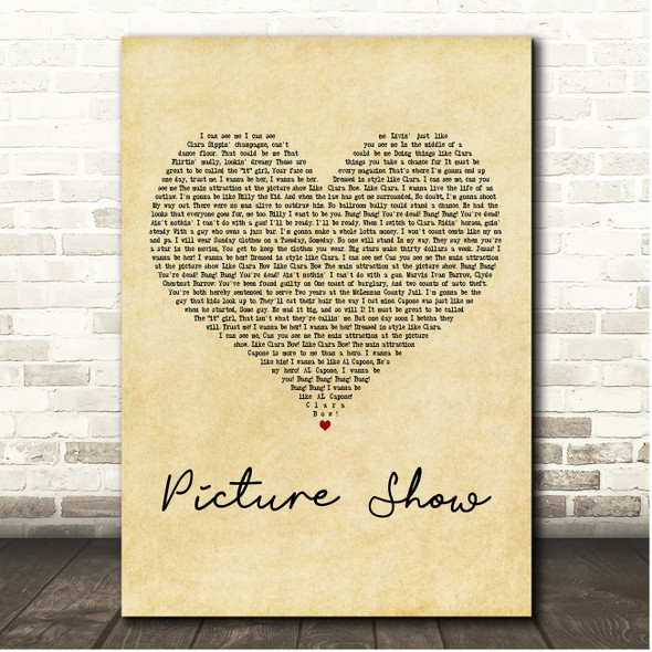 Bonnie & Clyde Picture Show Vintage Heart Song Lyric Print