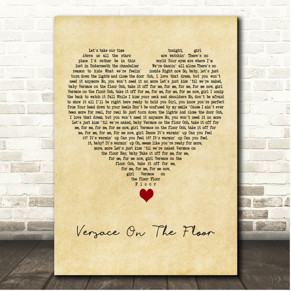 Bruno Mars Versace On The Floor Vintage Heart Song Lyric Print
