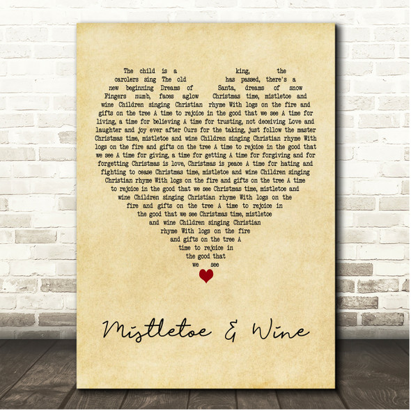 Cliff Richard Mistletoe & Wine Vintage Heart Song Lyric Print
