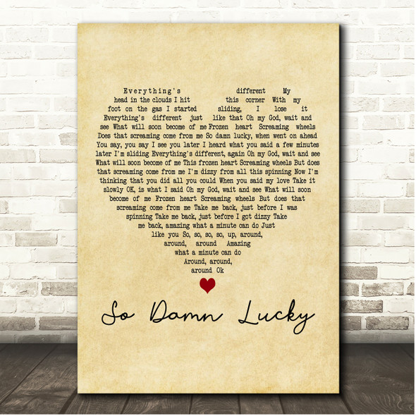 Dave Matthews band So Damn Lucky Vintage Heart Song Lyric Print