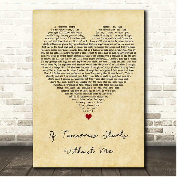 David Romano If Tomorrow Starts Without Me Vintage Heart Song Lyric Print