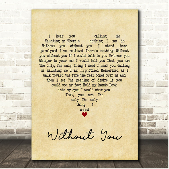 Dogzilla Without You Vintage Heart Song Lyric Print