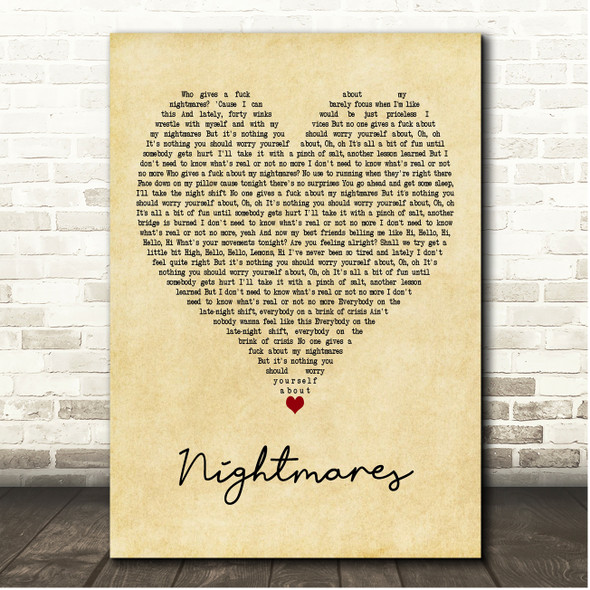 easy life Nightmares Vintage Heart Song Lyric Print