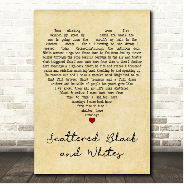 Elbow Scattered Black and Whites Vintage Heart Song Lyric Print