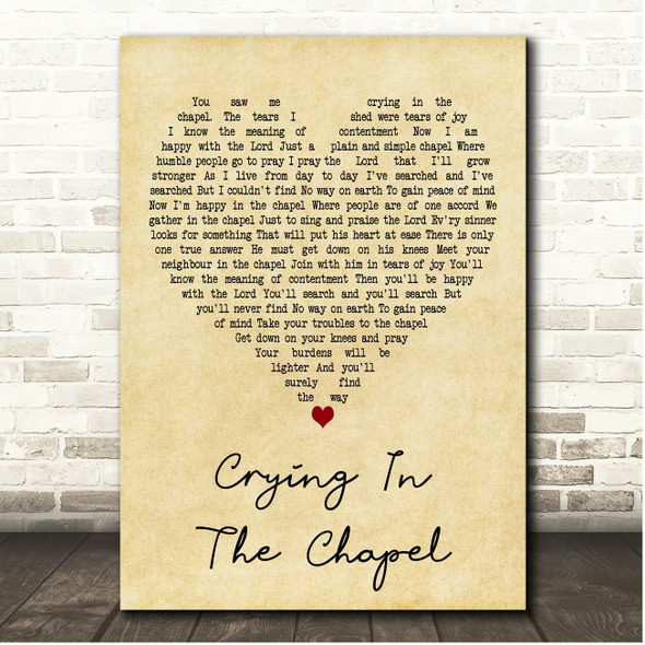 Elvis Presley Crying In The Chapel Vintage Heart Song Lyric Print