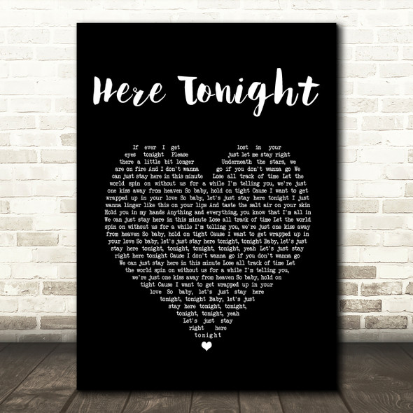 Brett Young Here Tonight Black Heart Song Lyric Quote Music Poster Print