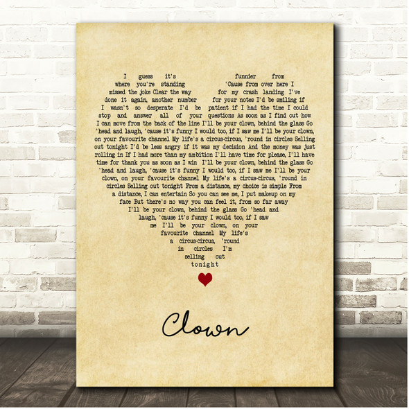 Emeli Sandé Clown Vintage Heart Song Lyric Print
