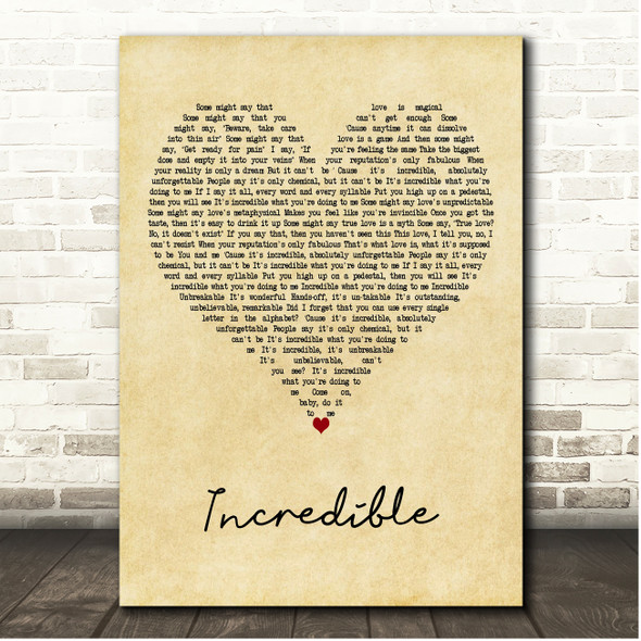 Gary Barlow Incredible Vintage Heart Song Lyric Print