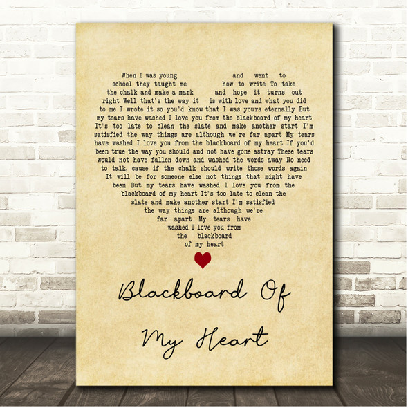 George Jones Blackboard Of My Heart Vintage Heart Song Lyric Print