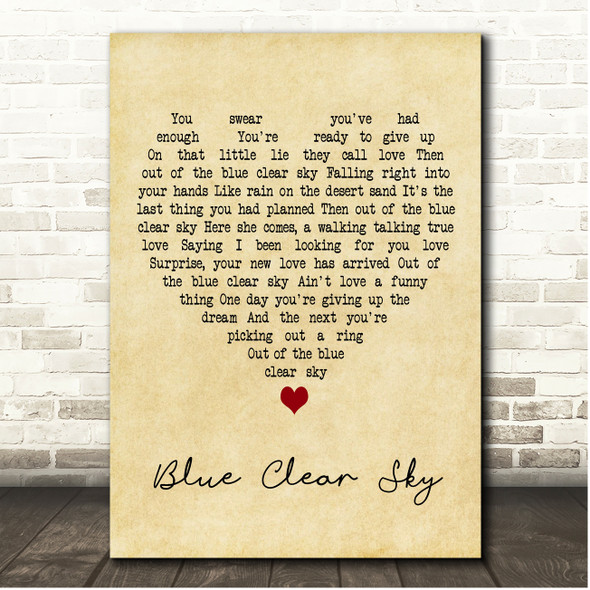 George Strait Blue Clear Sky Vintage Heart Song Lyric Print