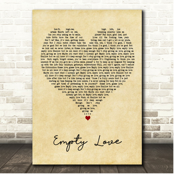 GRACEY & Ruel Empty Love Vintage Heart Song Lyric Print