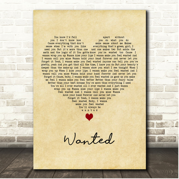 Hunter Hayes Wanted Vintage Heart Song Lyric Print