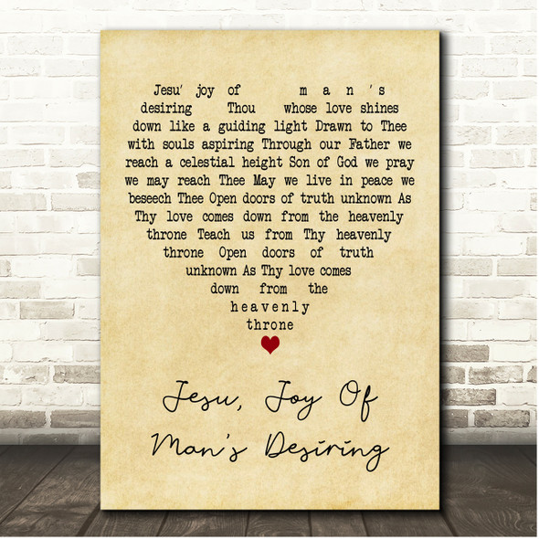 Johann Sebastian Bach Jesu, Joy Of Mans Desiring Vintage Heart Song Lyric Print