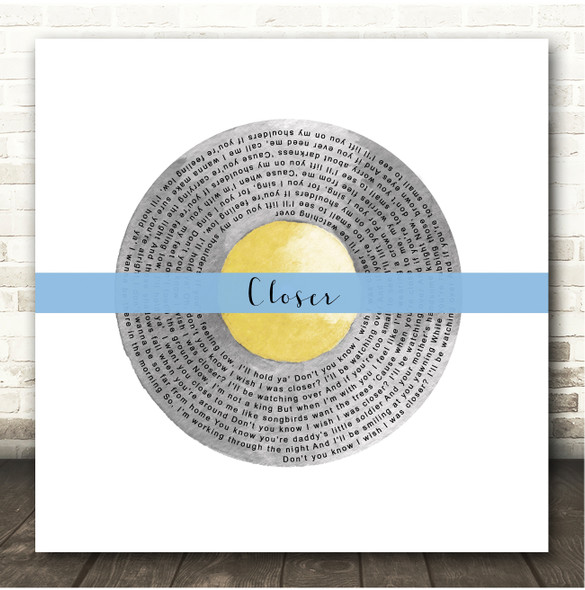 JP Cooper Closer Grey Yellow Blue Square Vinyl Record Song Lyric Print