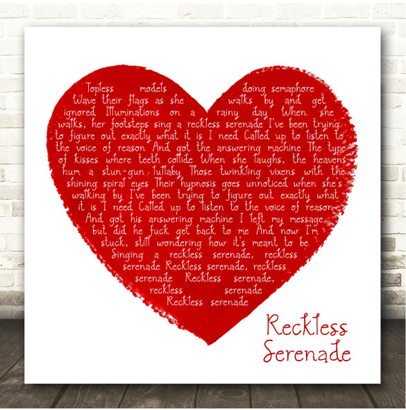Arctic Monkeys Reckless Serenade Painted Red Heart Square Song Lyric Print