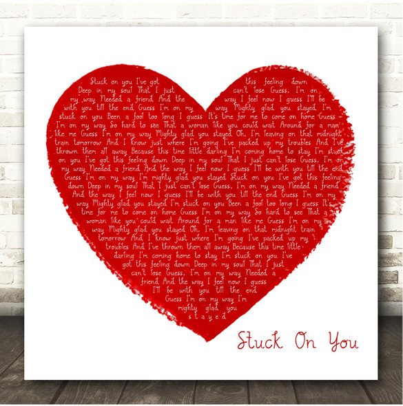 Lionel Richie Stuck On You Painted Red Heart Square Song Lyric Print