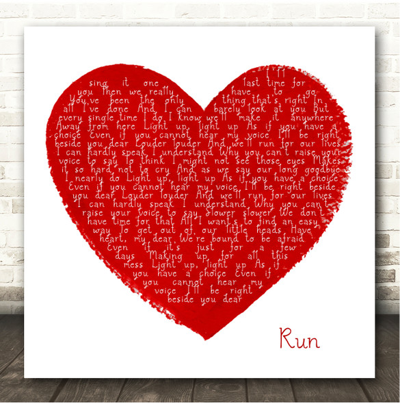 Snow Patrol Run Painted Red Heart Square Song Lyric Print