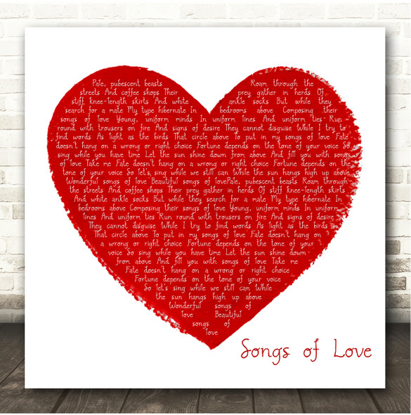 The Divine Comedy Songs of Love Painted Red Heart Square Song Lyric Print