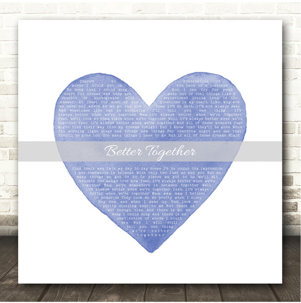 Jack Johnson Better Together Square Blue Watercolour Heart Song Lyric Print