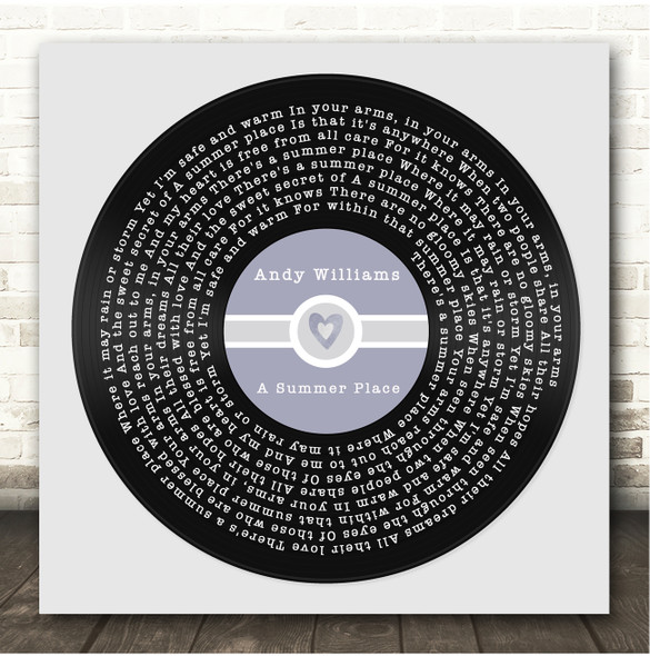 Andy Williams A Summer Place Square Blue Heart Vinyl Record Song Lyric Print