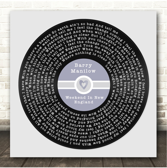 Barry Manilow Weekend In New England Square Blue Heart Vinyl Record Song Lyric Print