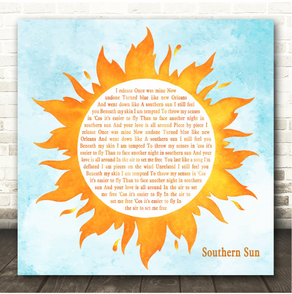 Paul Oakenfold Southern Sun Watercolour Sun Sunshine Song Lyric Print