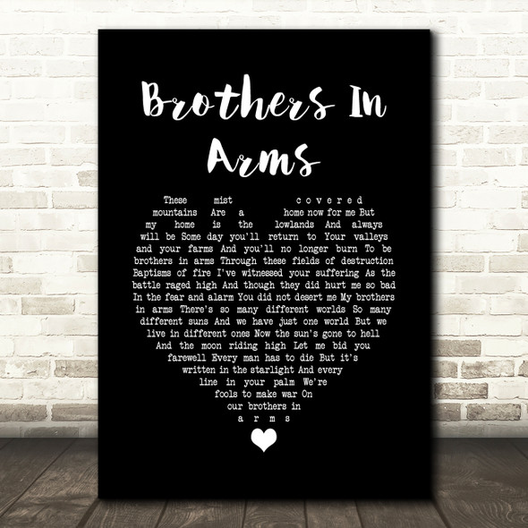 Dire Straits Brothers In Arms Black Heart Song Lyric Quote Music Print