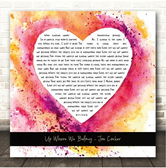 Joe Cocker Up Where We Belong Watercolour Paint Heart Square Song Lyric Print
