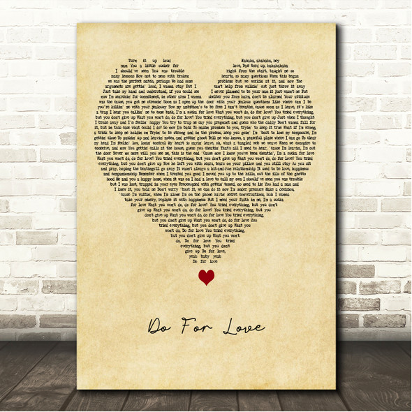 2Pac Do For Love Vintage Heart Song Lyric Wall Art Print