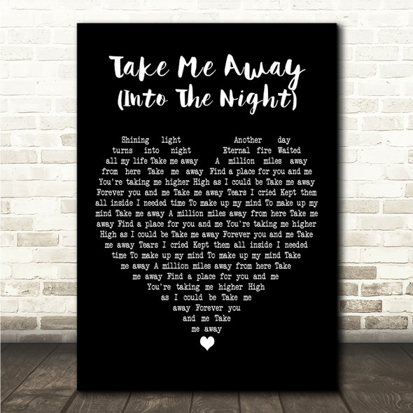 4 Strings Take Me Away (Into The Night) Black Heart Song Lyric Wall Art Print