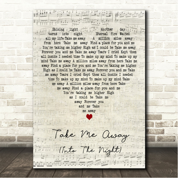 4 Strings Take Me Away (Into The Night) Script Heart Song Lyric Wall Art Print