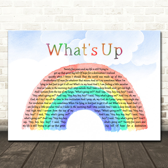 4 Non Blondes What's Up Watercolour Rainbow & Clouds Song Lyric Wall Art Print