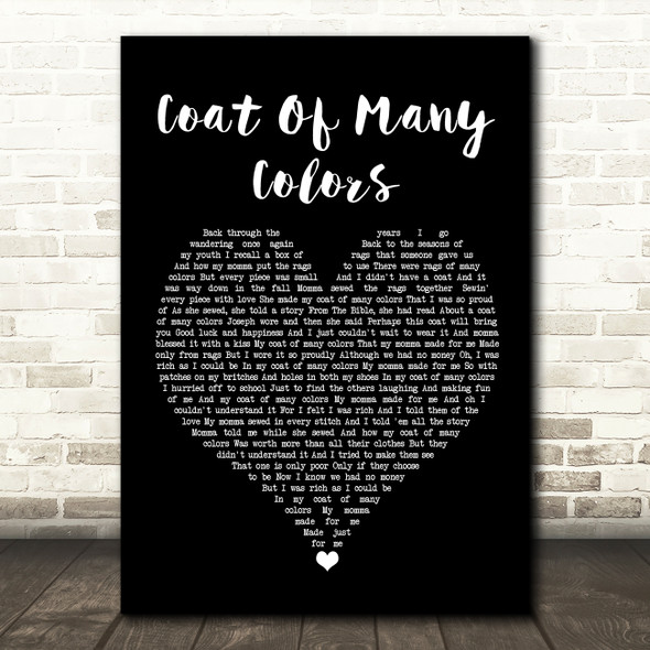 Dolly Parton Coat Of Many Colors Black Heart Song Lyric Quote Music Print