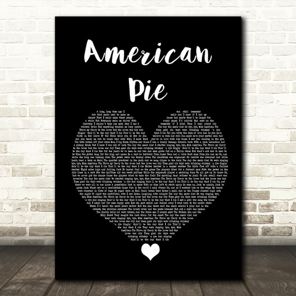 Don McLean American Pie Black Heart Song Lyric Quote Music Print