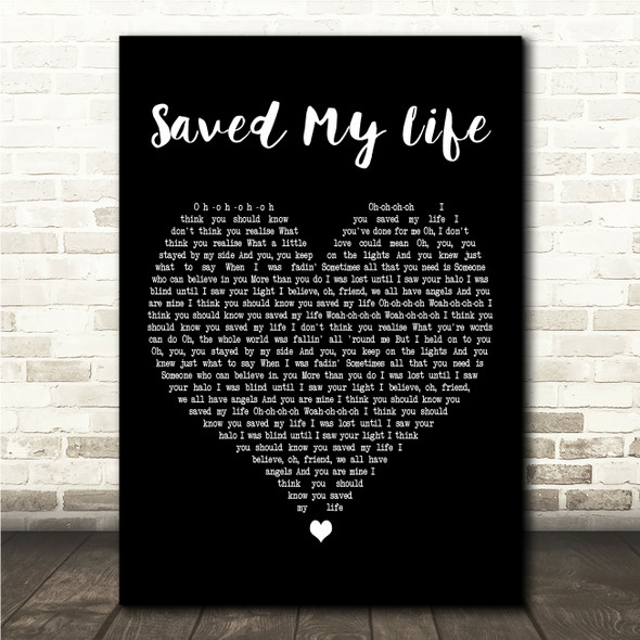 Andy Grammer & R3HAB Saved My Life Black Heart Song Lyric Wall Art Print