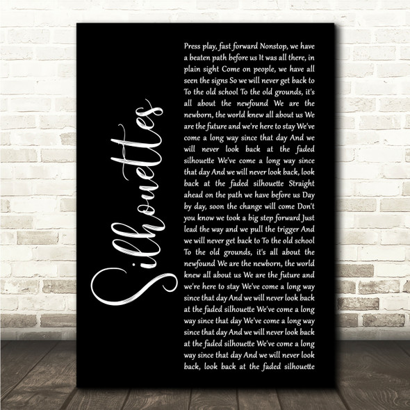 Avicii Silhouettes Black Script Song Lyric Wall Art Print