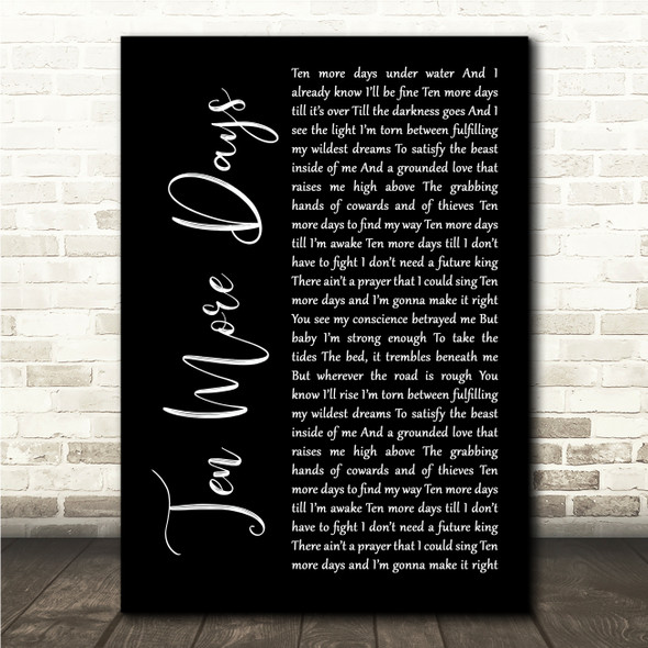 Avicii Ten More Days Black Script Song Lyric Wall Art Print
