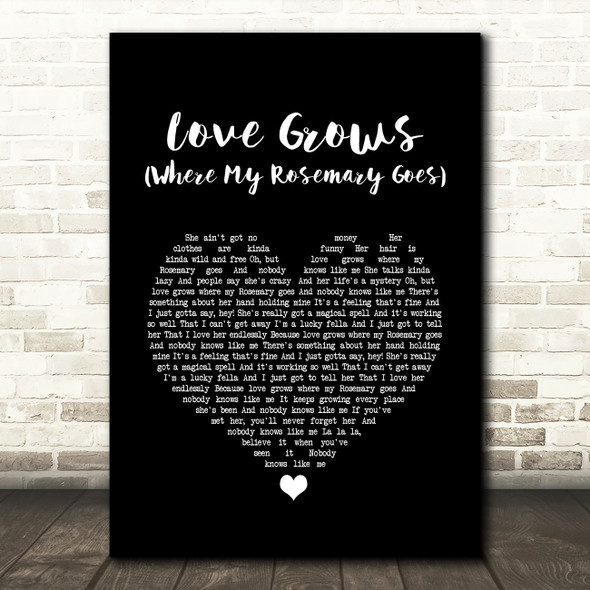 Edison Lighthouse Love Grows (Where My Rosemary Goes) Black Heart Song Lyric Quote Music Print