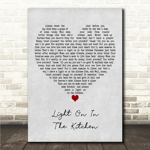 Ashley McBryde Light On In The Kitchen Grey Heart Song Lyric Wall Art Print