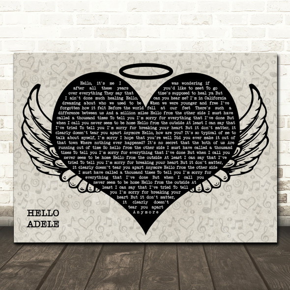 Adele Hello Heart Angel Wings Halo Memorial Song Lyric Wall Art Print