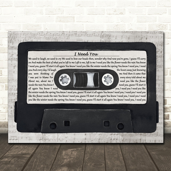 America I Need You Music Script Cassette Tape Song Lyric Wall Art Print
