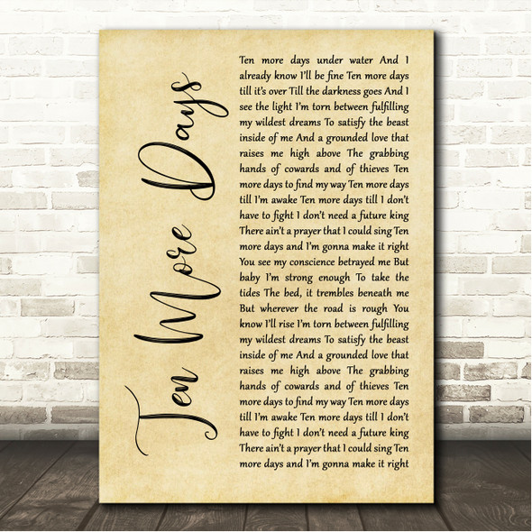 Avicii Ten More Days Rustic Script Song Lyric Wall Art Print